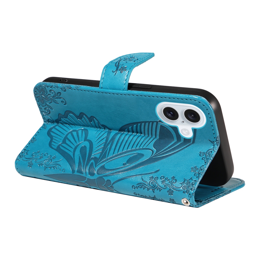 Virágos pillangó könyvtáska iPhone 17 készülékhez - kék