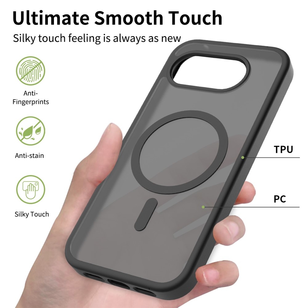 Bőr zselés tok fix hátlappal és MagSafe támogatással a Google Pixel 10a készülékre - fekete