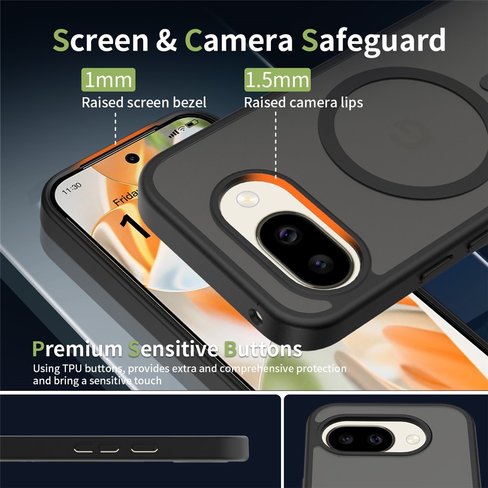 Bőr zselés tok fix hátlappal és MagSafe támogatással a Google Pixel 10a készülékre - fekete