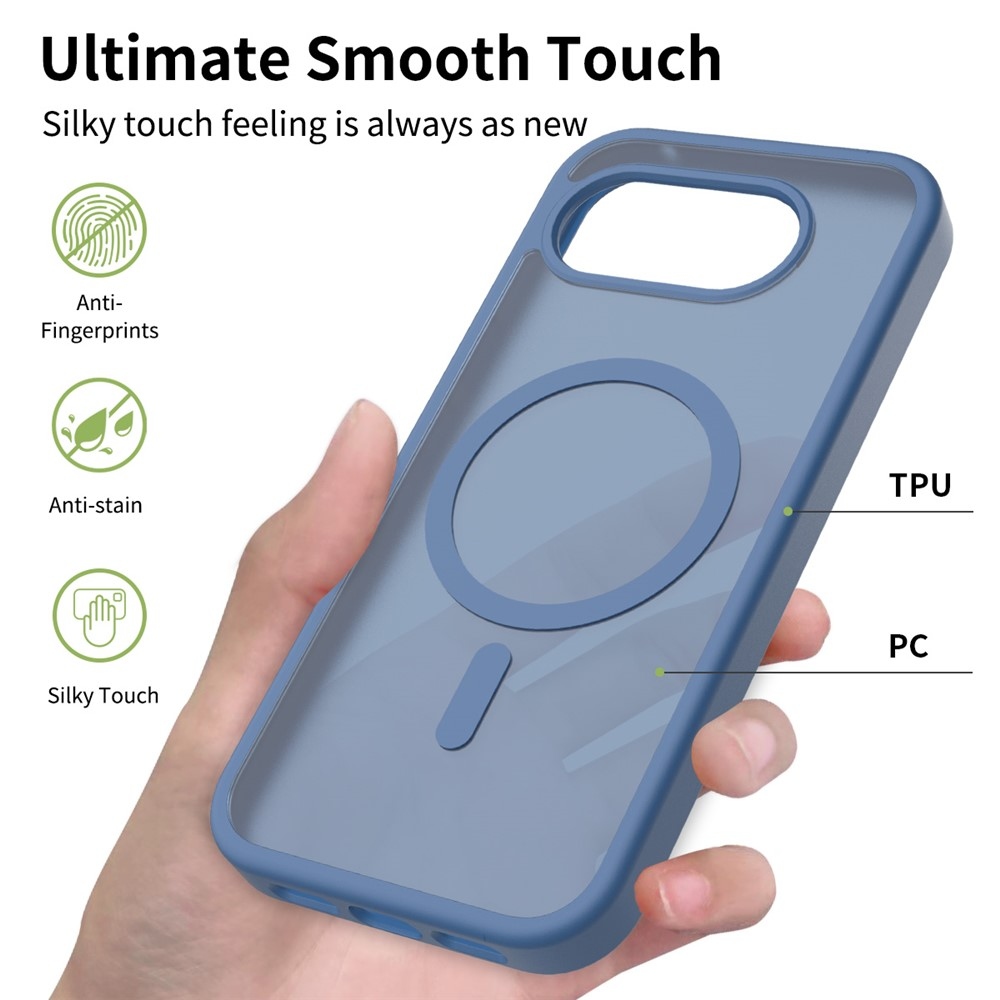 Bőr zselés tok fix hátlappal és MagSafe támogatással a Google Pixel 10a készülékre - kék