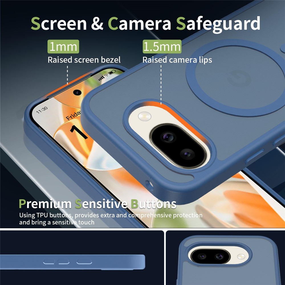 Bőr zselés tok fix hátlappal és MagSafe támogatással a Google Pixel 10a készülékre - kék