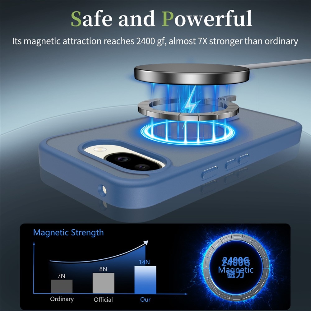 Bőr zselés tok fix hátlappal és MagSafe támogatással a Google Pixel 10a készülékre - kék