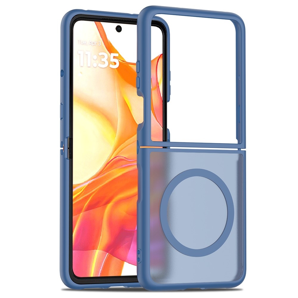 Bőr zselés tok szilárd hátlappal és MagSafe támogatással a Motorola Razr 60 Ultra 5G készülékhez - kék