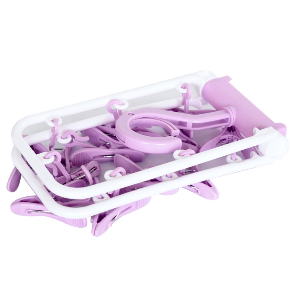 Összecsukható műanyag zokniszárító (12 fogas) - lila