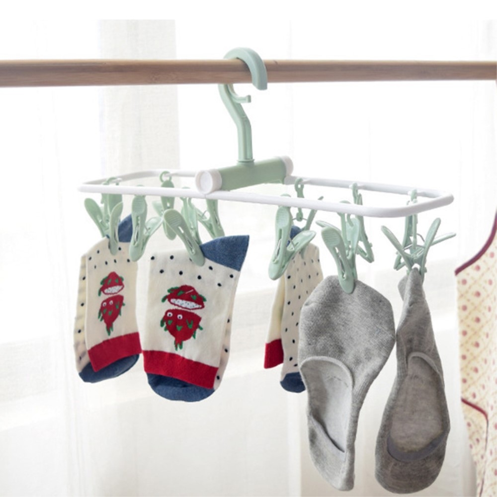 Összecsukható műanyag zokniszárító (12 fogas) - zöld