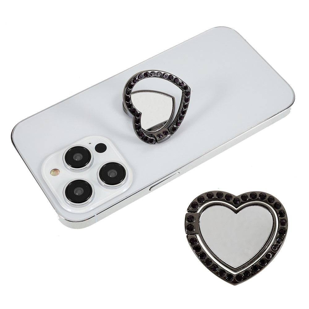 Szív tükör ujjtartó mobiltelefonhoz - fekete