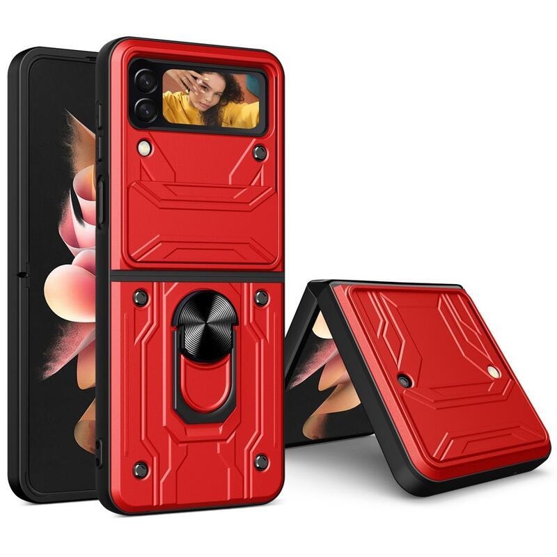 Csúszásálló hibrid borító ujjbeggyel a Samsung Galaxy Z Flip4 5G mobiltelefonra - piros