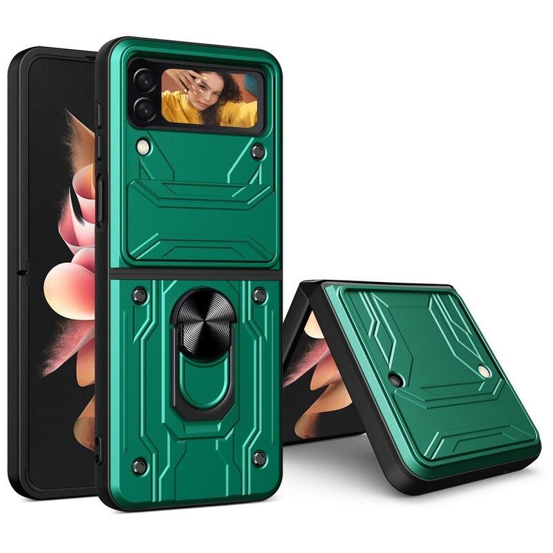 Csúszásálló hibrid borítás ujjbeggyel Samsung Galaxy Z Flip4 5G mobiltelefonhoz - zöld