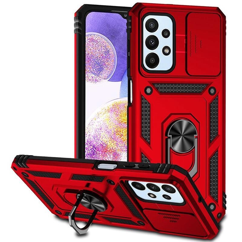 Csúsztatható, tartós hibrid borítás ujjbeggyel a Samsung Galaxy A23 4G/5G készülékre - piros színben