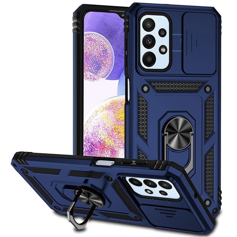 Csúsztatható, tartós hibrid borítás ujjbeggyel a Samsung Galaxy A23 4G/5G készülékre - kék