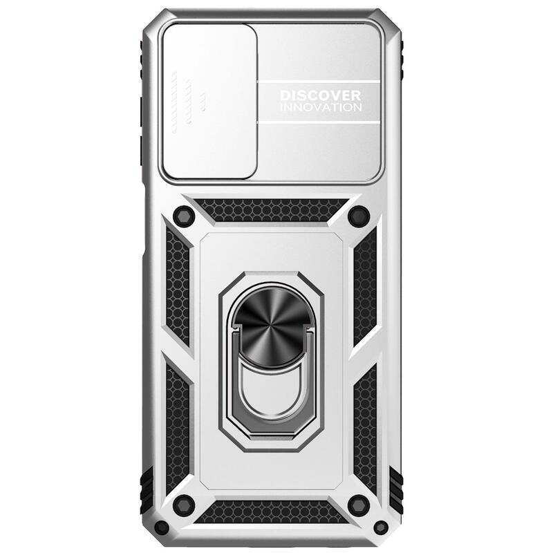 Csúsztatható, tartós hibrid borítás ujjbeggyel a Samsung Galaxy A23 4G/5G készülékre - ezüst színben