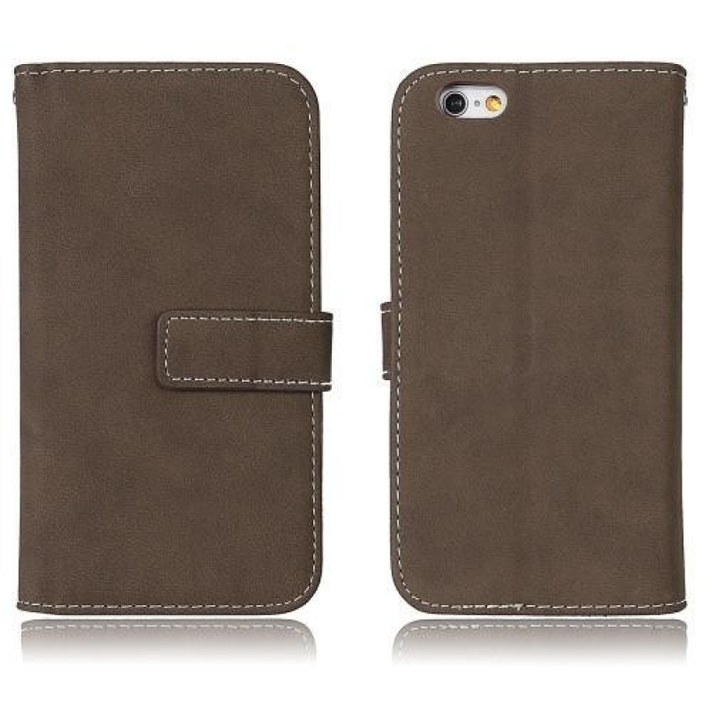 Réses PU bőr könyvtáska rekeszekkel iPhone 6 Plus és 6s Plus készülékhez - barna színben