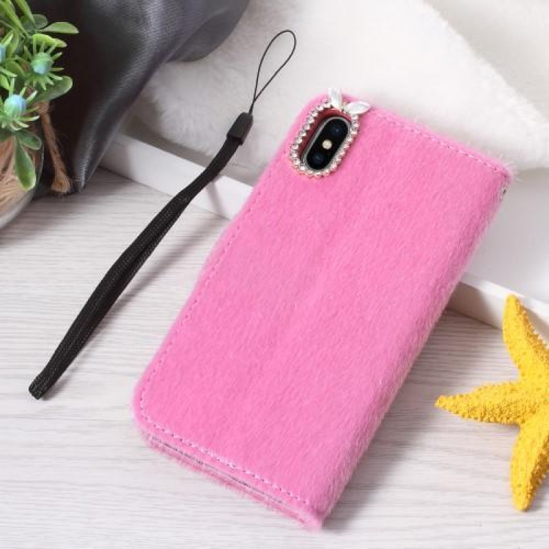 Rózsaszín, PU bőr tárca tok iPhone X készülékhez - rózsaszín