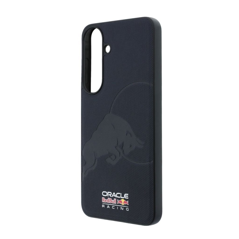 Red Bull PU bőr, hálós, dombornyomott bikás motívummal ellátott mágneses hátlap a Samsung Galaxy S26 FE-hez, sötétkék 
