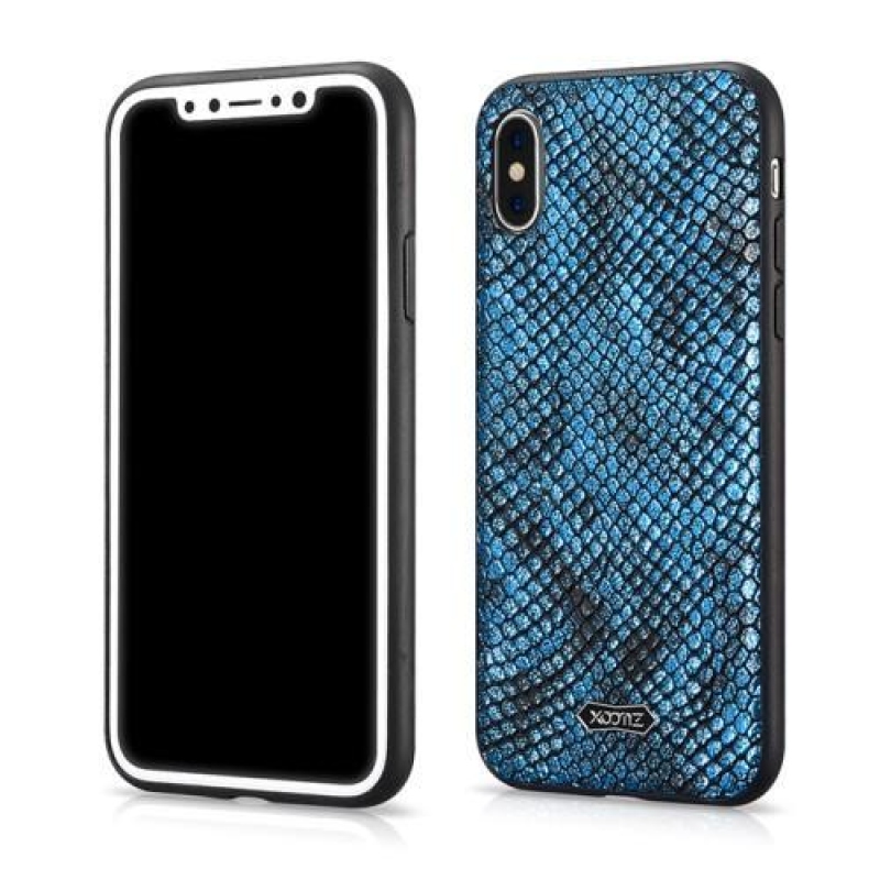 Kígyógél tok PU bőr hátlappal iPhone X készülékhez - kék