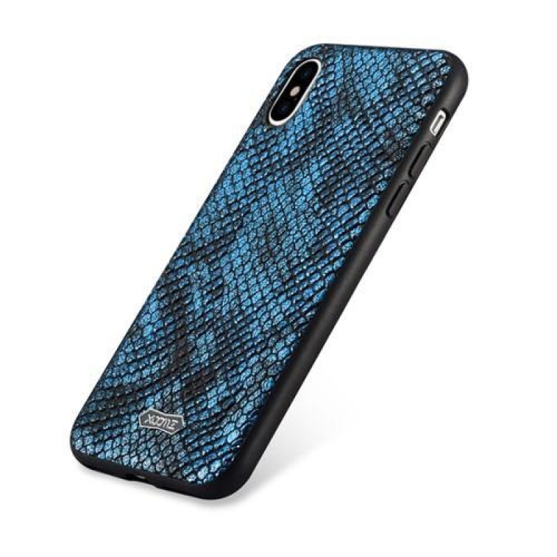 Kígyógél tok PU bőr hátlappal iPhone X készülékhez - kék