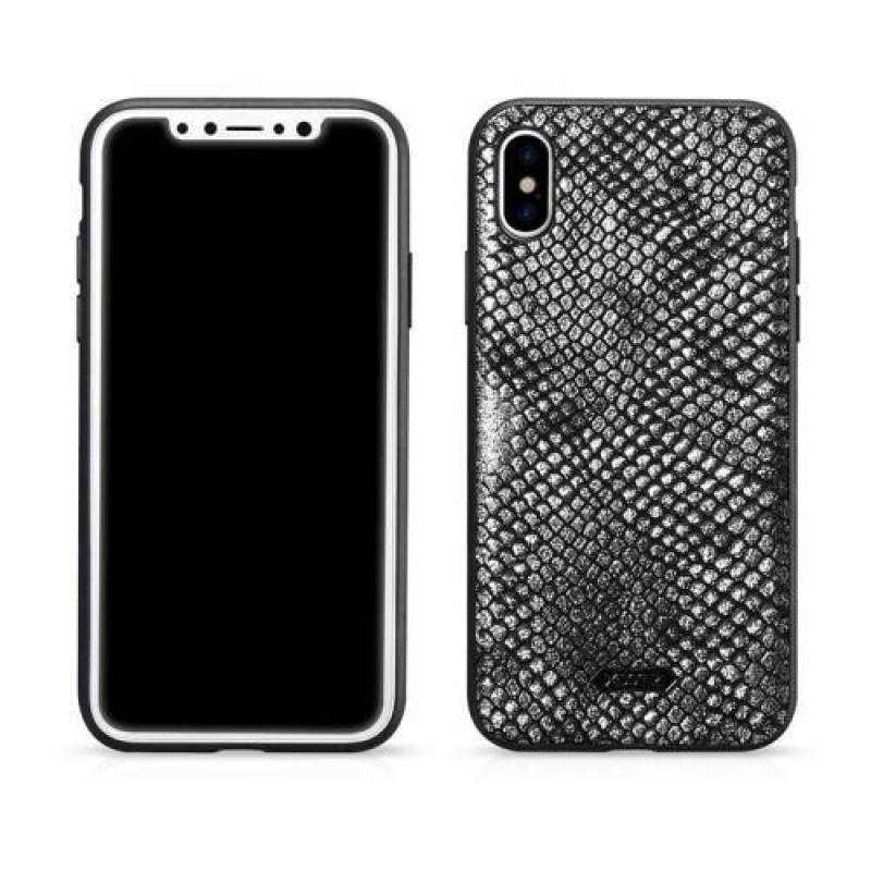 Kígyógél tok PU bőr hátlappal iPhone X készülékhez - ezüst