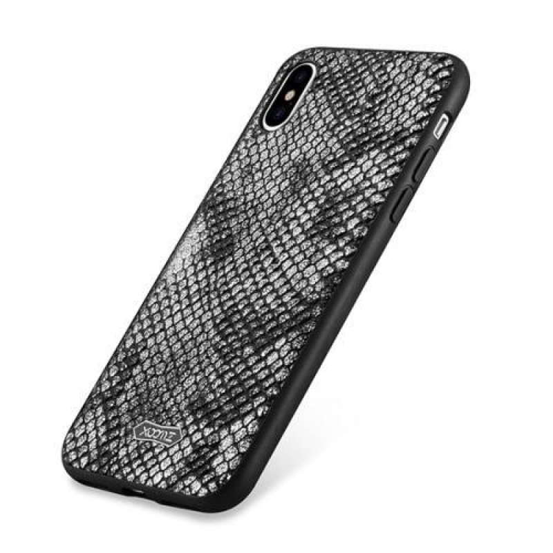 Kígyógél tok PU bőr hátlappal iPhone X készülékhez - ezüst