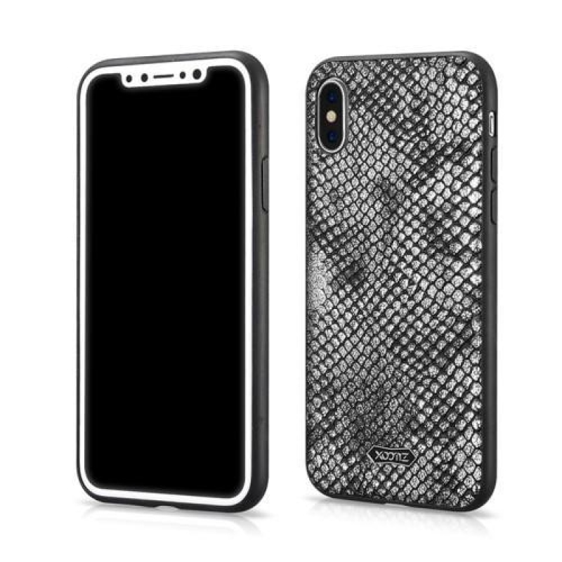 Kígyógél tok PU bőr hátlappal iPhone X készülékhez - ezüst