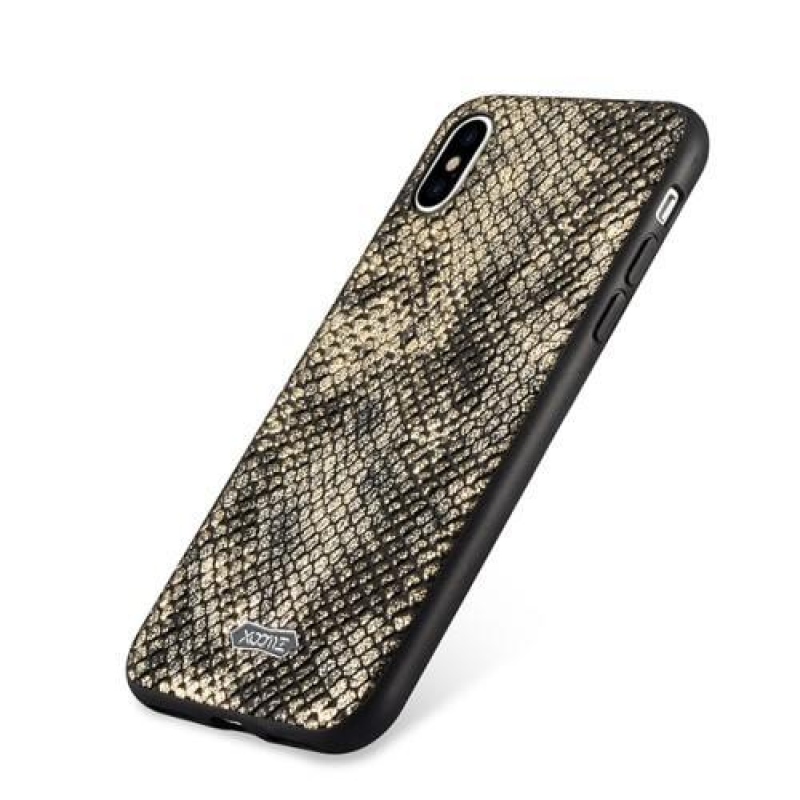 Kígyógél tok PU bőr hátlappal iPhone X készülékhez - arany színben