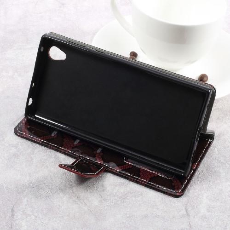 SnakeStyle könyvtáska Sony Xperia L1 készülékhez - bordó színben