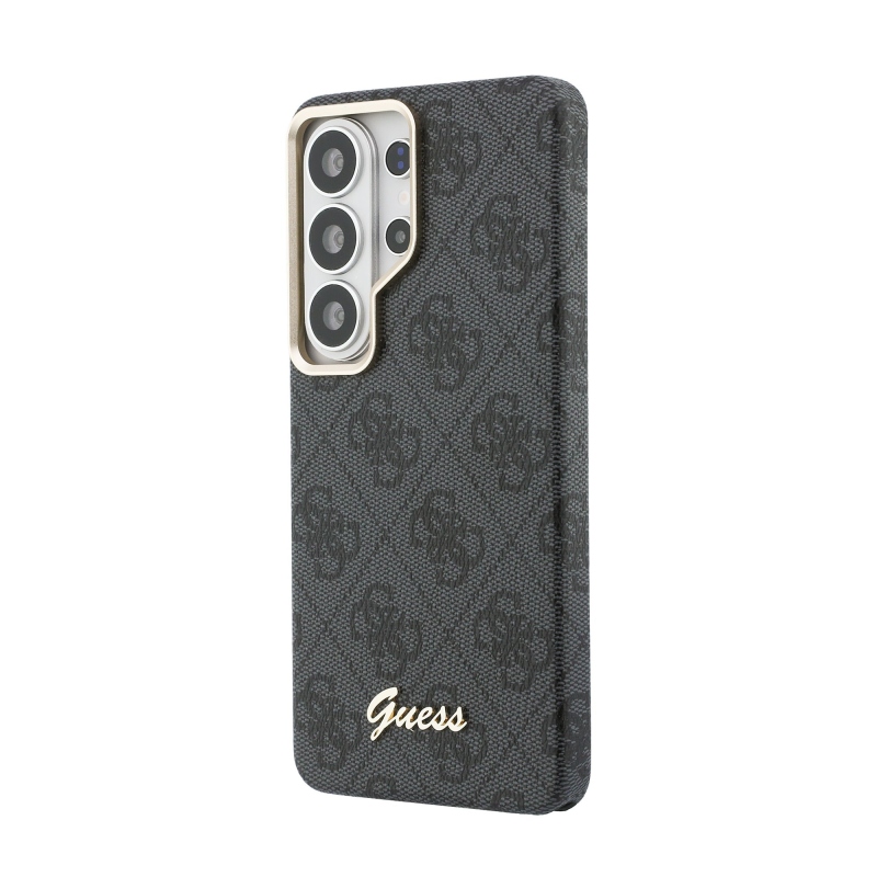 Guess PU 4G Script Metal Logo mágneses hátlap Samsung Galaxy S26 Ultra fekete