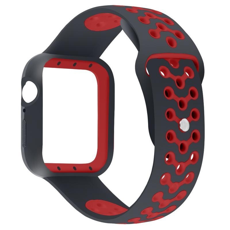 Puha, kéttónusú szilikon szíj Apple Watch 5/4 44mm órához - fekete/piros