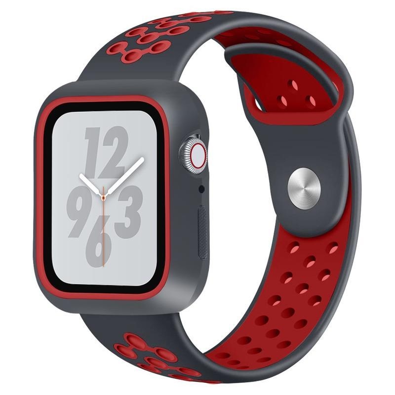 Puha, kéttónusú szilikon szíj Apple Watch 5/4 44mm órához - fekete/piros