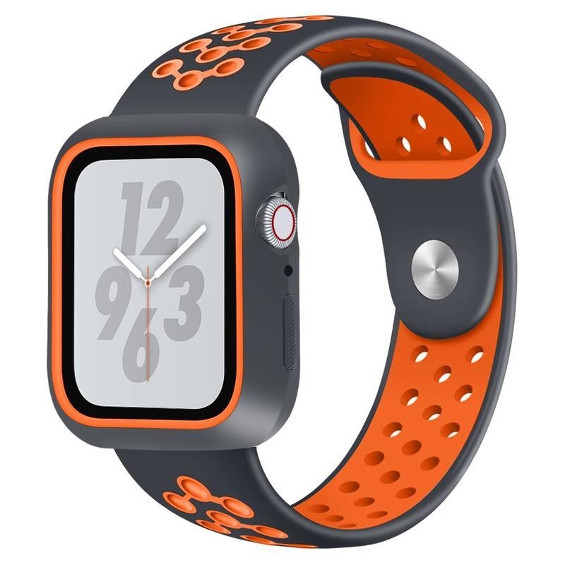 Puha, kéttónusú szilikon szíj Apple Watch 5/4 44mm órához - fekete/narancssárga