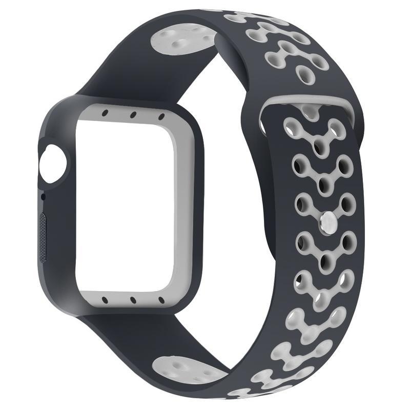 Puha, kéttónusú szilikon szíj Apple Watch 5/4 44mm órához - fekete/szürke