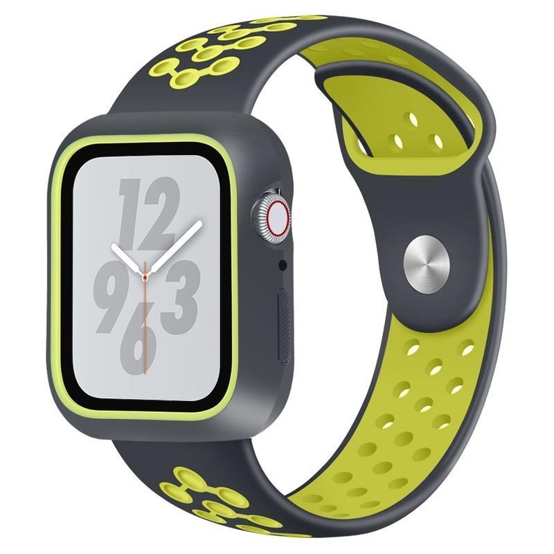 Puha, kéttónusú szilikon szíj Apple Watch 5/4 44mm-es órához - fekete/sárga