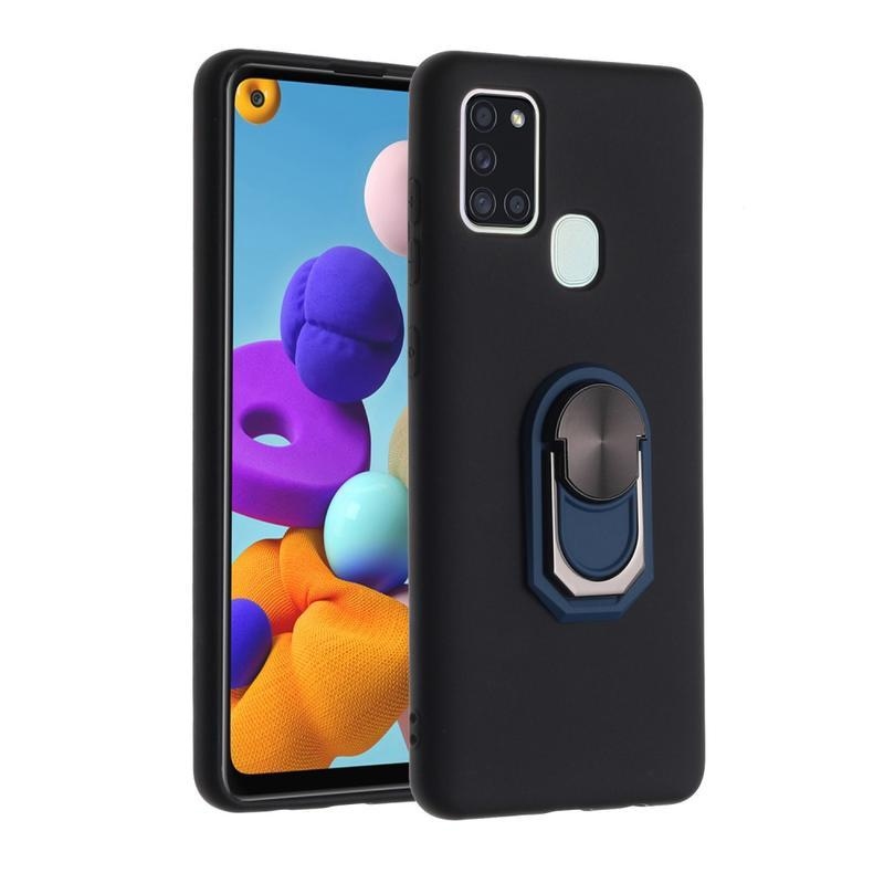 Puha szilikon tok ujjgyűrűvel Samsung Galaxy A21s készülékhez - fekete/kék