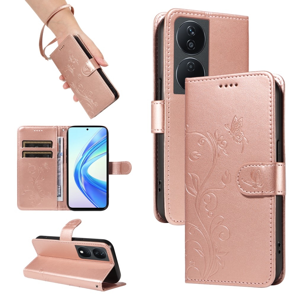 Virágok könyvtáska Honor X7b/Honor 90 Smart - rózsaarany