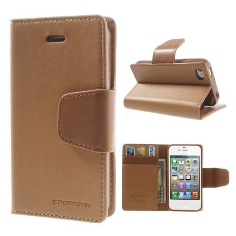 Sonata PU bőr könyvtáska iPhone 4 és 4s készülékhez - barna színben