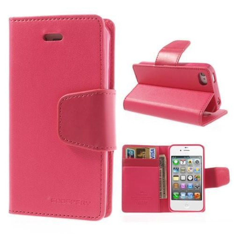 Sonata PU bőr könyvtáska iPhone 4 és 4s készülékhez - rózsaszínű
