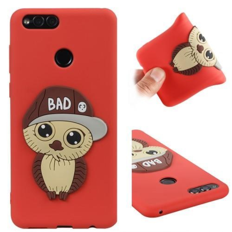 Bagolyfiú 3D szilikon tok a Honor 7X készülékhez - piros