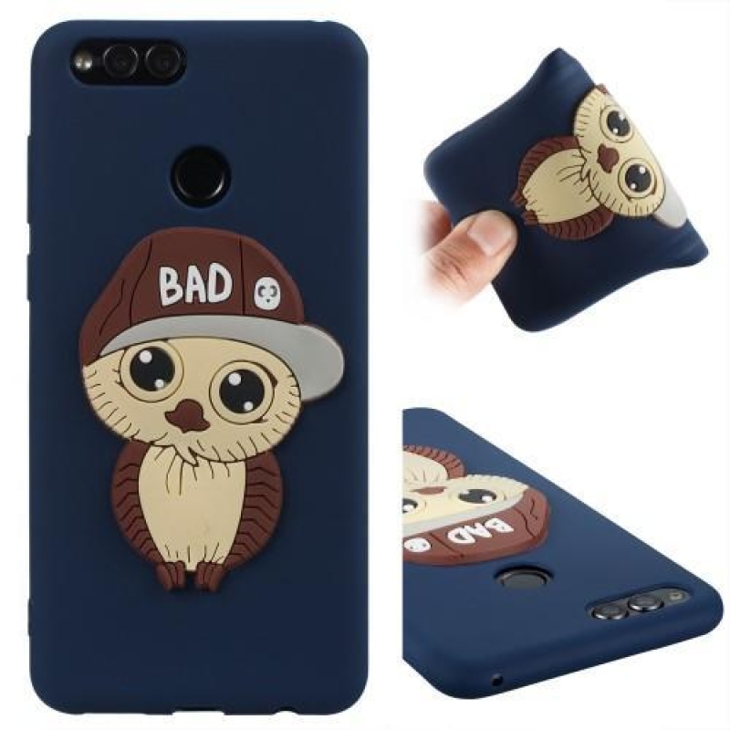 Bagolyfiú 3D szilikon tok Honor 7X készülékhez - sötétkék