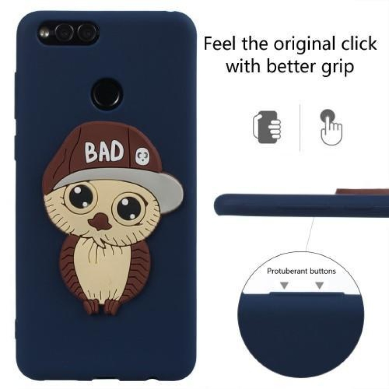 Bagolyfiú 3D szilikon tok Honor 7X készülékhez - sötétkék