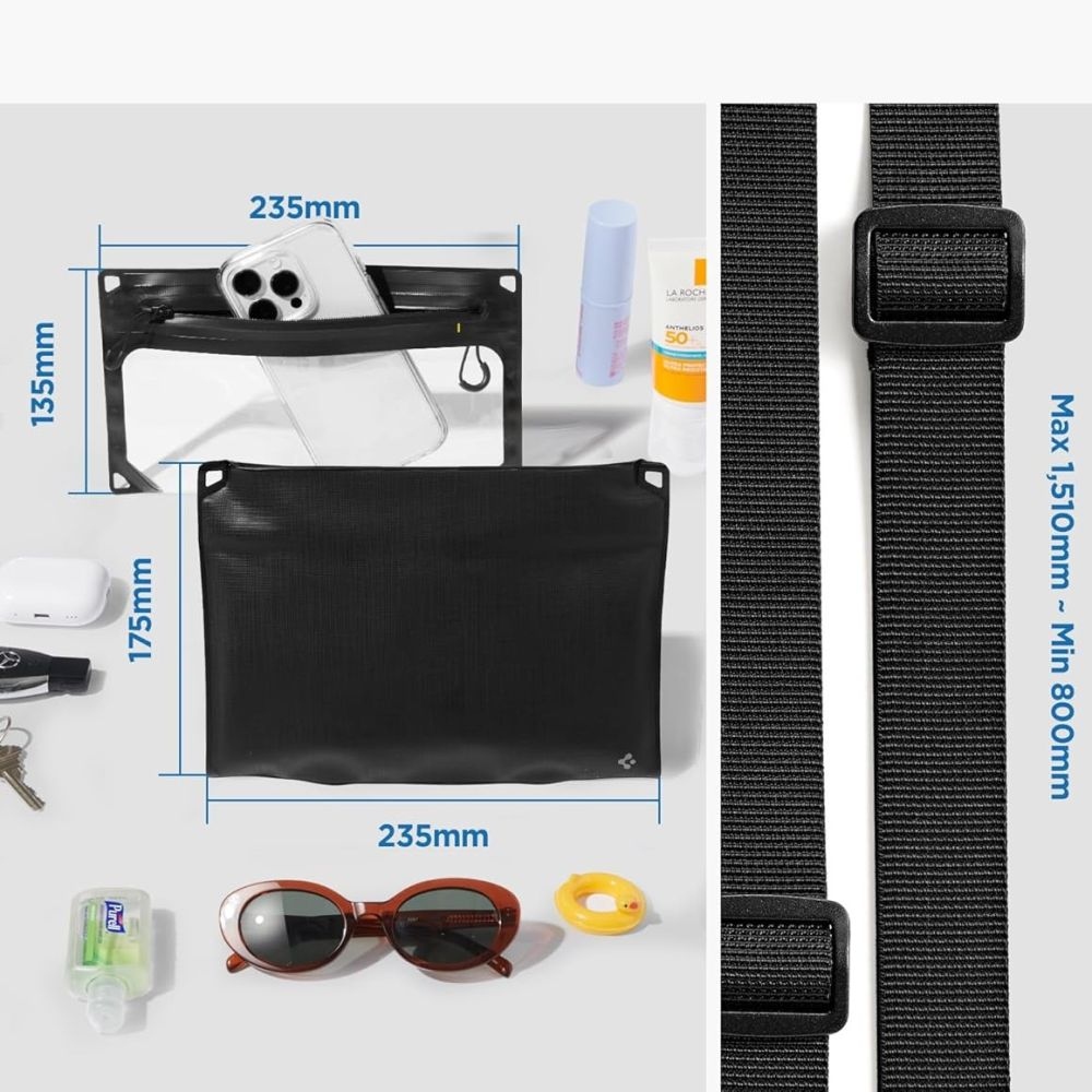 Spigen AquaShield A640 univerzális vízálló válltáska és tok - Fekete