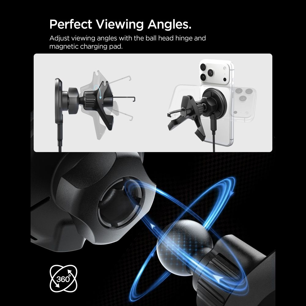 Spigen EV15MAQ MagSafe 15W Qi2 mágneses szellőzőtartó - Fekete