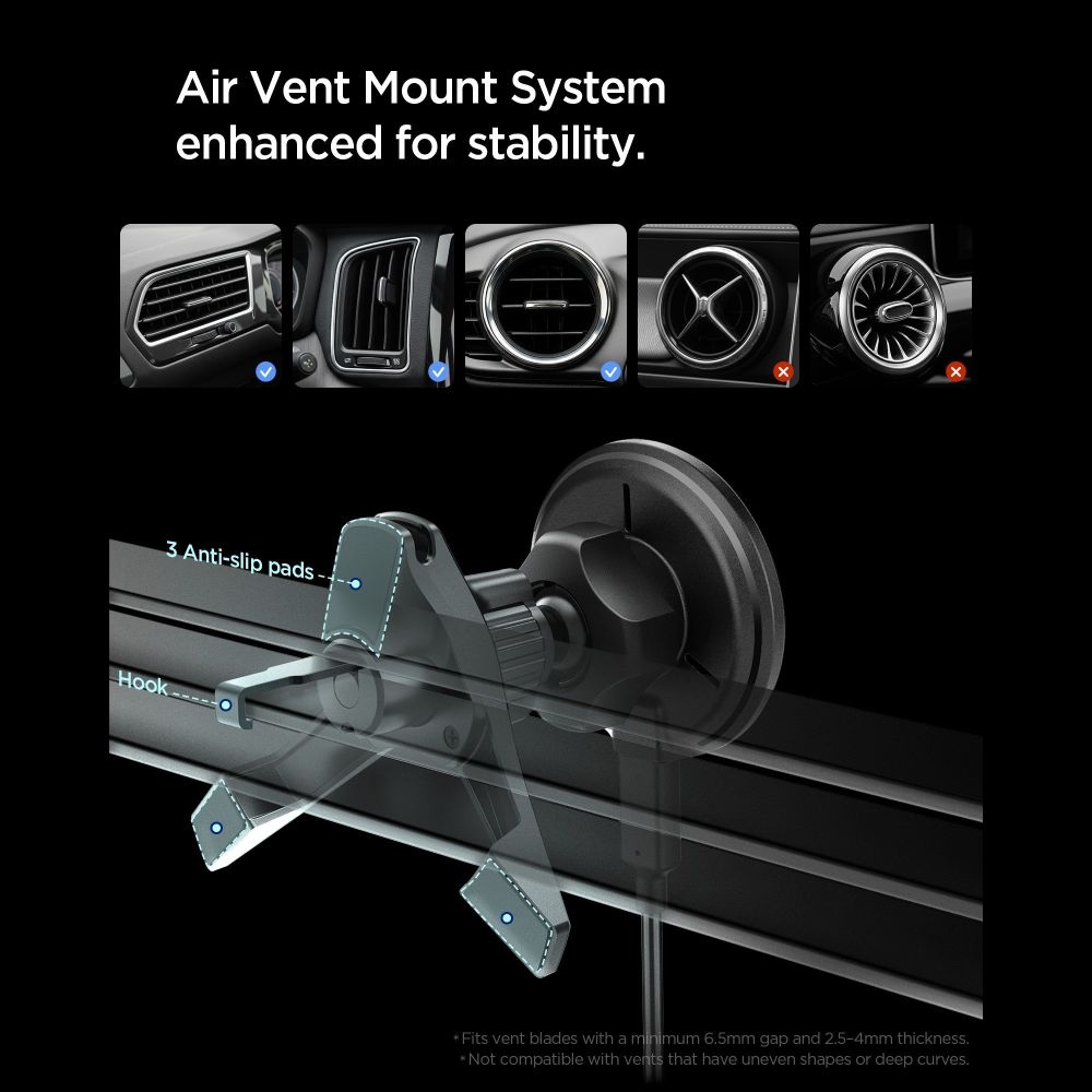 Spigen EV15MAQ MagSafe 15W Qi2 mágneses szellőzőtartó - Fekete