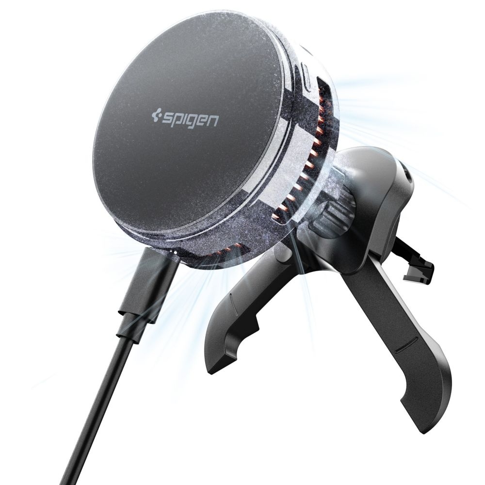 Spigen EV25MFAQ szellőzőtartó MagSafe Qi2 25W vezeték nélküli töltéssel - Fekete