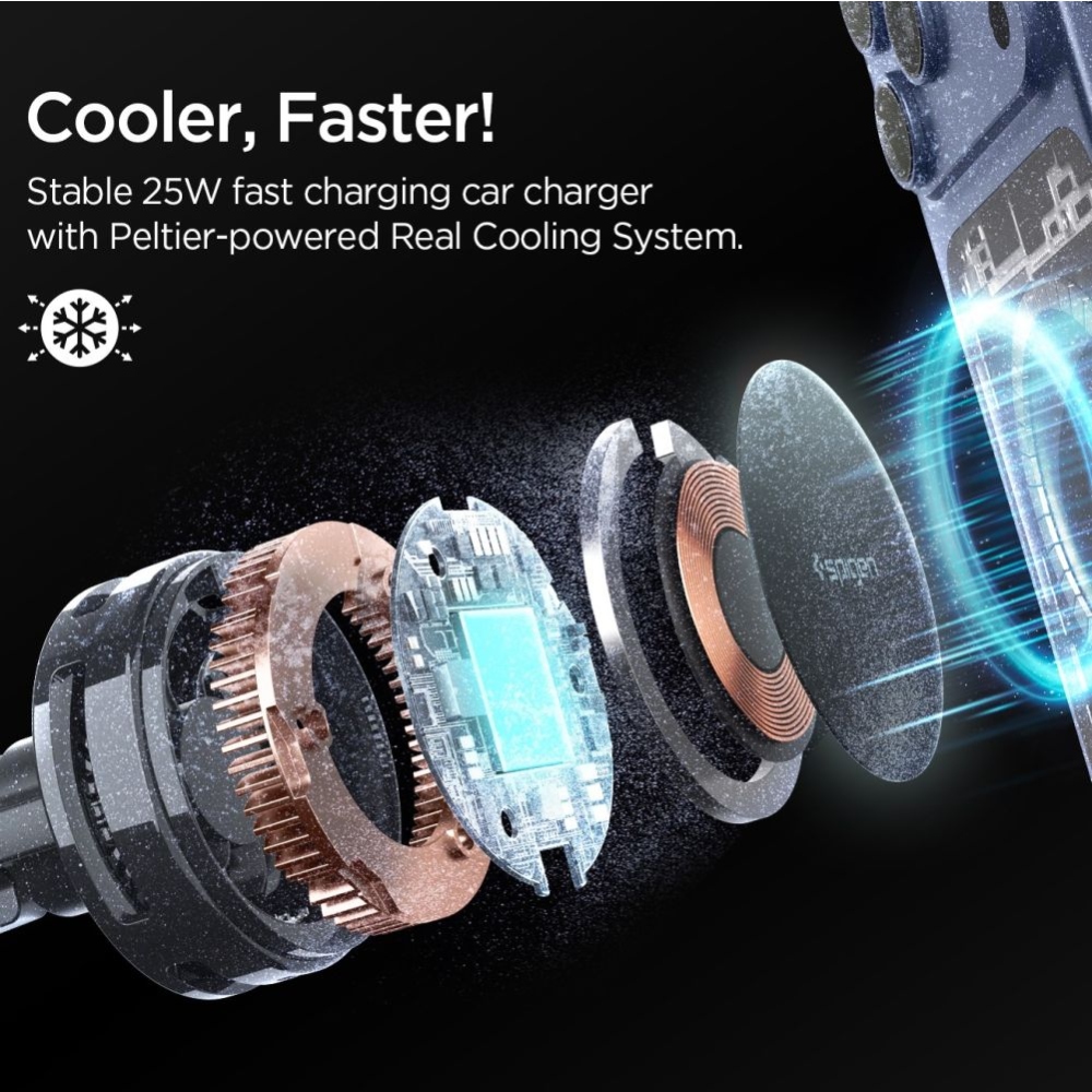 Spigen EV25MFAQ szellőzőtartó MagSafe Qi2 25W vezeték nélküli töltéssel - Fekete