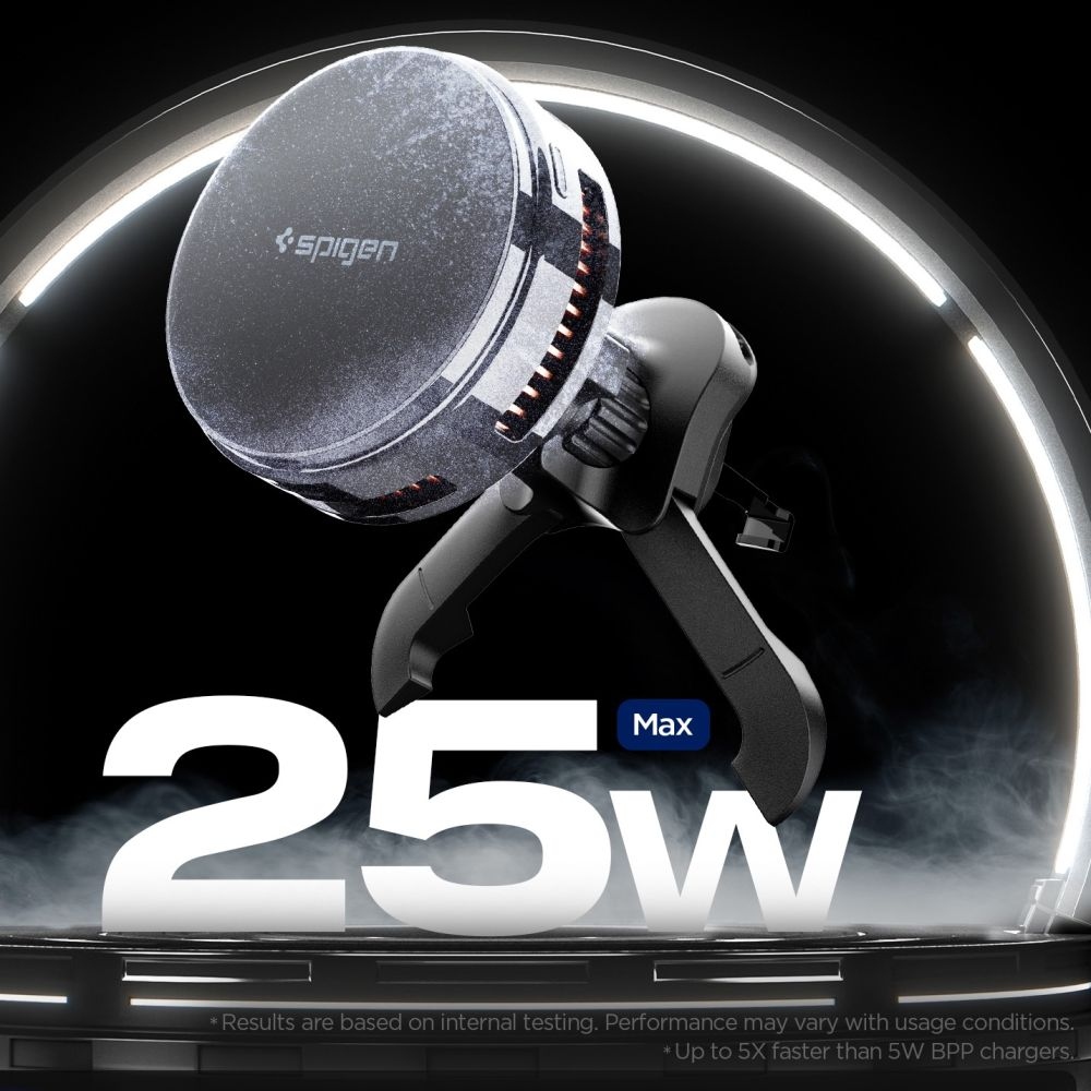 Spigen EV25MFAQ szellőzőtartó MagSafe Qi2 25W vezeték nélküli töltéssel - Fekete
