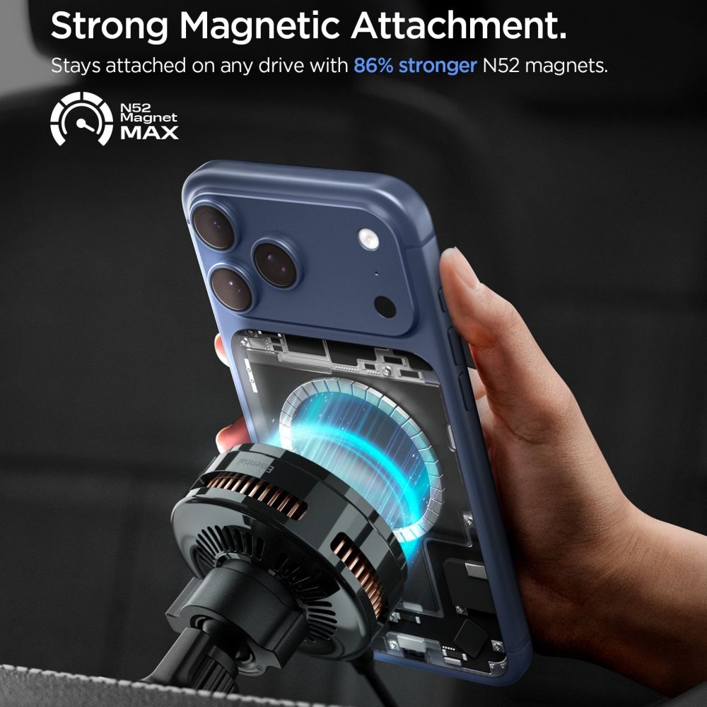 Spigen EV25MFAQ szellőzőtartó MagSafe Qi2 25W vezeték nélküli töltéssel - Fekete