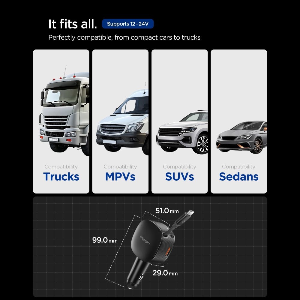 Spigen EV603BT autós töltő 60W USB-C és USB-A - Fekete