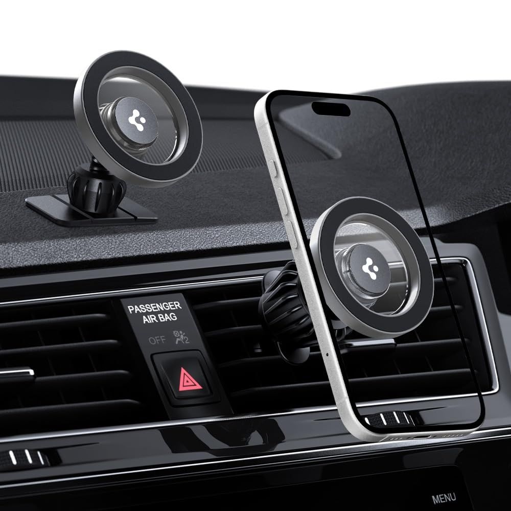 Spigen MFT13 MagSafe mágneses autós tartó műszerfalra és szellőzésre - fekete