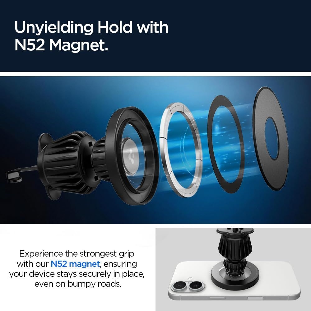 Spigen MFT13 MagSafe mágneses autós tartó műszerfalra és szellőzésre - fekete