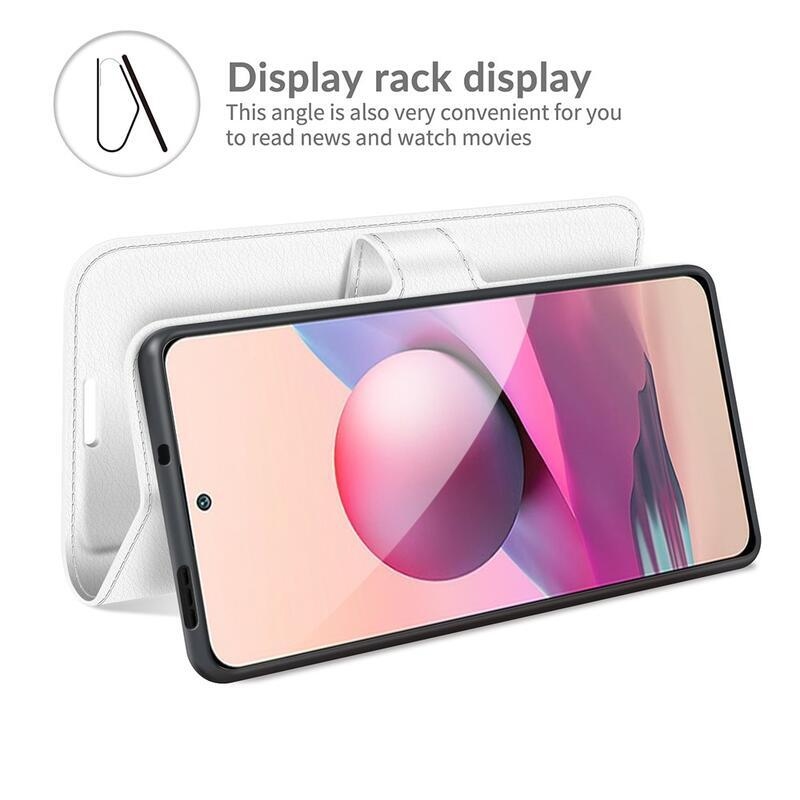 Osztott PU bőr pénztárca tok Xiaomi Redmi Note 10 4G/Redmi Note 10S/Poco M5s - fehér