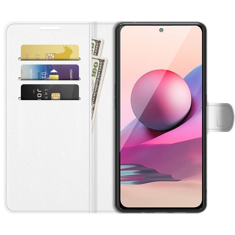 Osztott PU bőr pénztárca tok Xiaomi Redmi Note 10 4G/Redmi Note 10S/Poco M5s - fehér